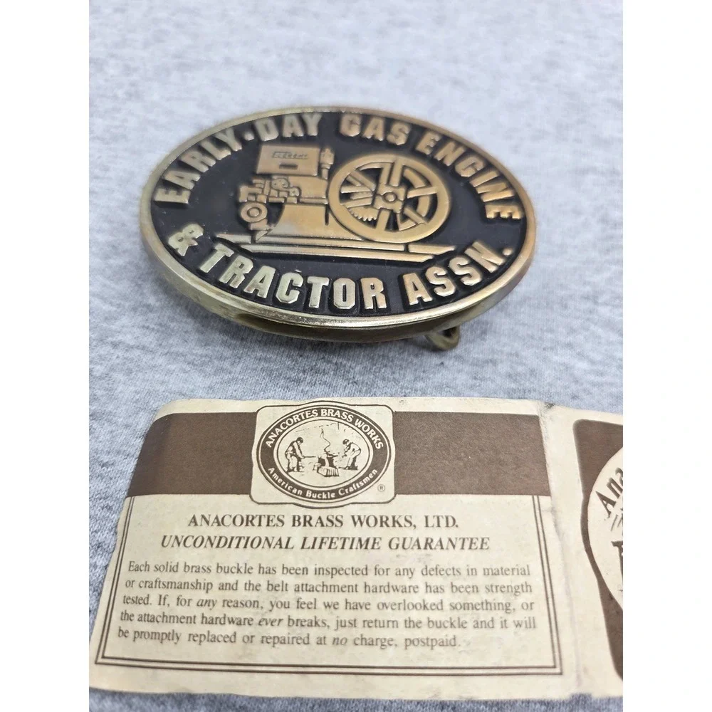 Vintage AnaCortes Solid Brass Early Day Gas Engine Tractor Association Buckle
